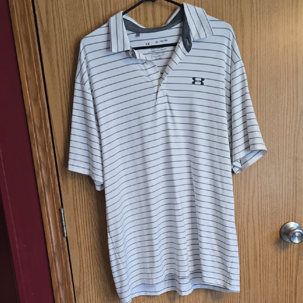 Under Armour Men's Polo Shirt - White with Black Stripes